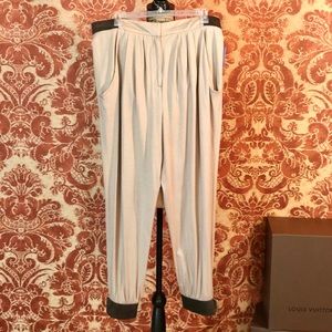 Tibi Tan Pants (Jersey) with Chocolate Suede Trim